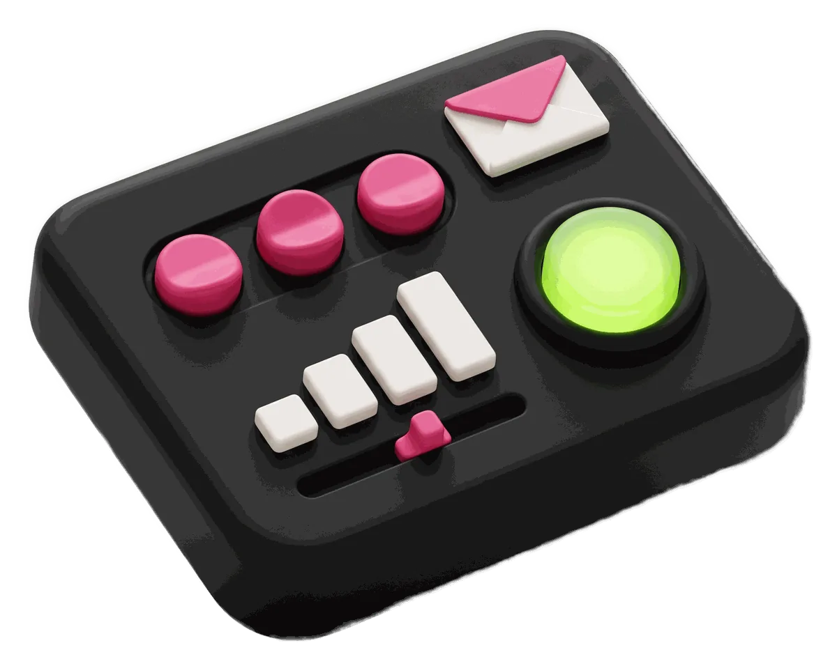 A control panel with knobs and a status light