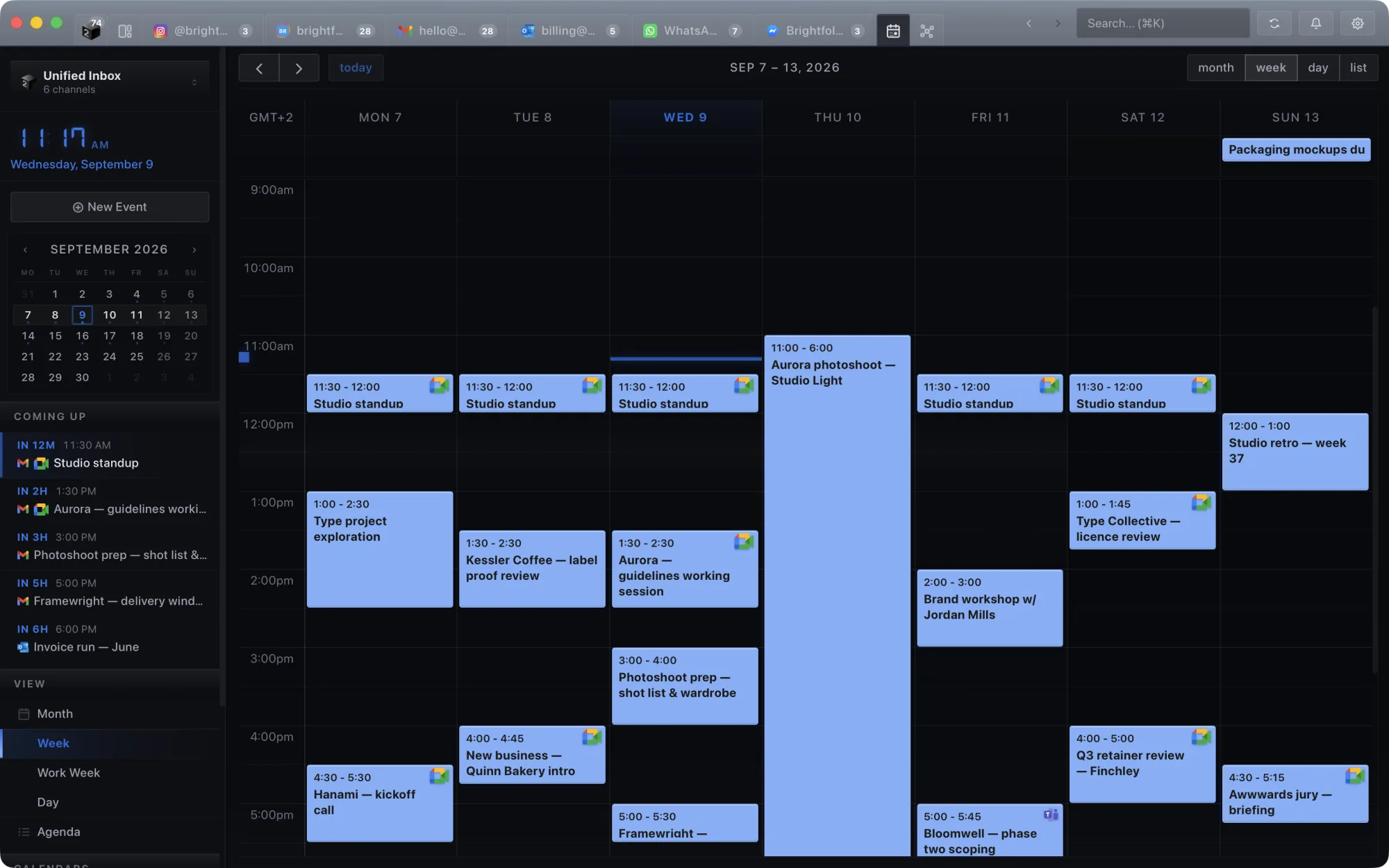 The calendar in the desktop app