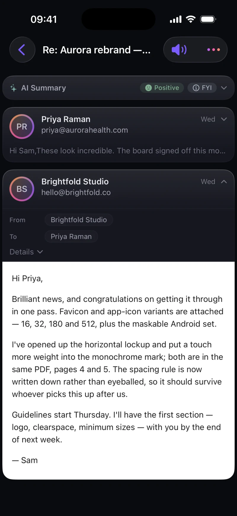 A conversation with its AI summary on iPhone