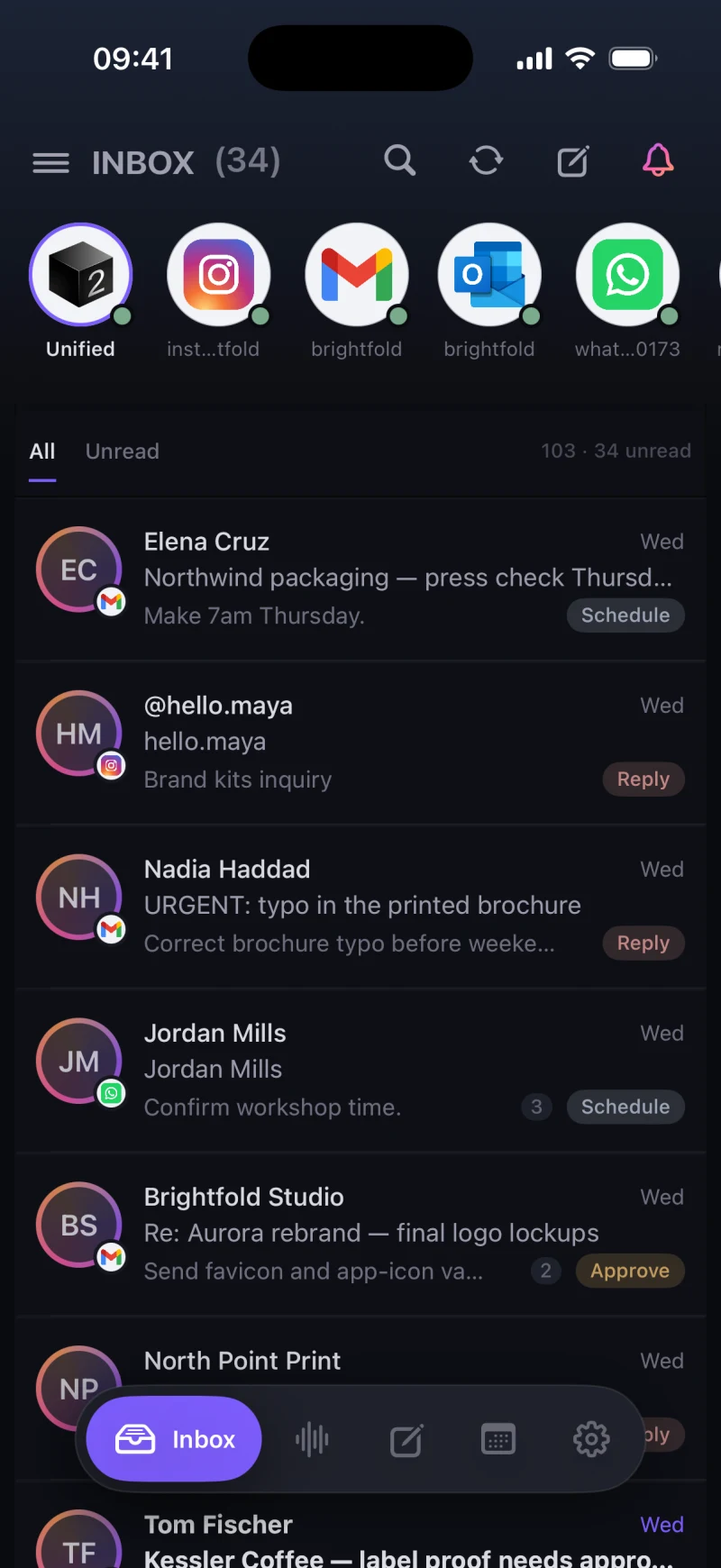 The unified inbox on iPhone