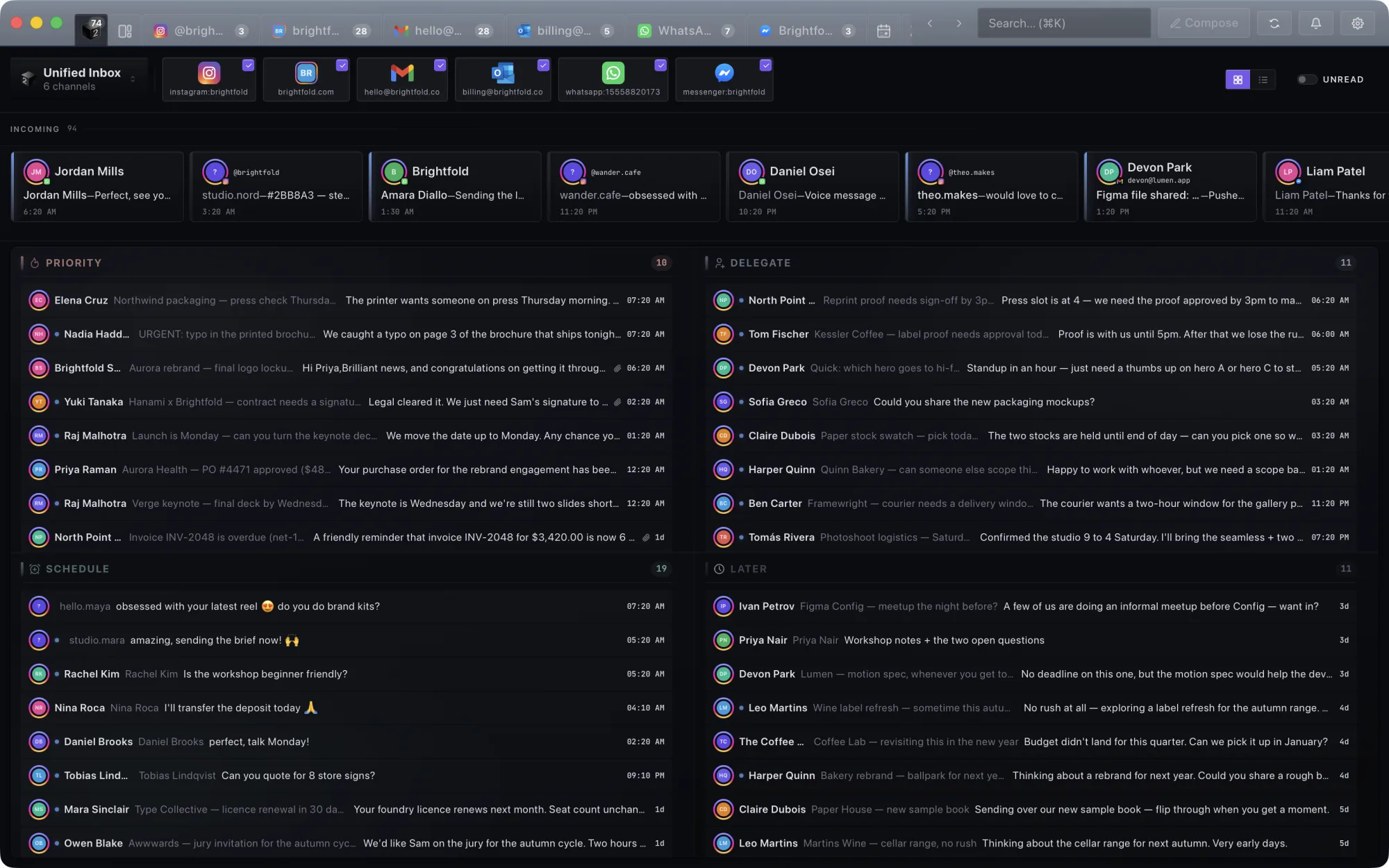 The unified inbox as a triage grid